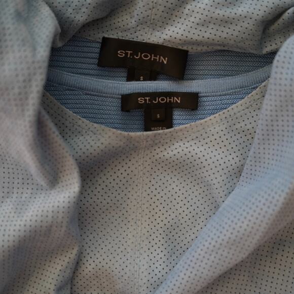 St. John Blue Wool Ribbed 1 button Jacket w perforated Leather with matching Top - Picture 11 of 11